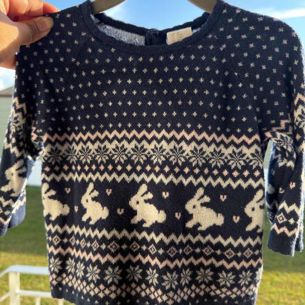 H&M Girls Navy Blue Sweater with Bunny Pattern
